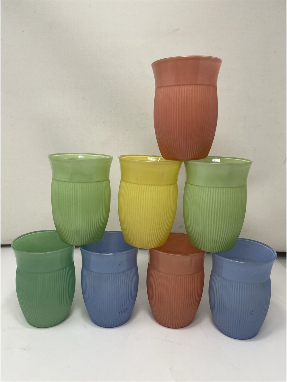 Vintage Hazel Atlas Fine Rib Pastel Tumblers Set of 8 Depression Glass